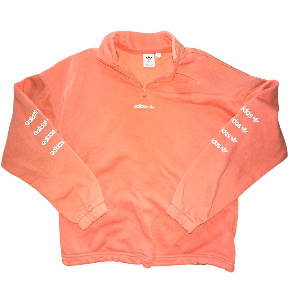 Adidas Originals Womens Quarter Zip Sweatshirt Coral Pink Trefoil Logo Small